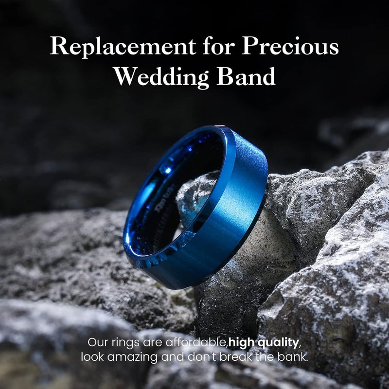 King Will Basic Unisex Silver/Black/Blue/Rose Gold/Gold/Purple Tungsten Carbide Matte Polished Finish Wedding Beveled Edge Engagement Band Ring for Men Women - Image 2
